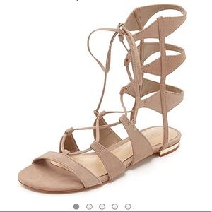 3F20 Schutz Gladiator Lace Up Sandals Nude Taupe Tan